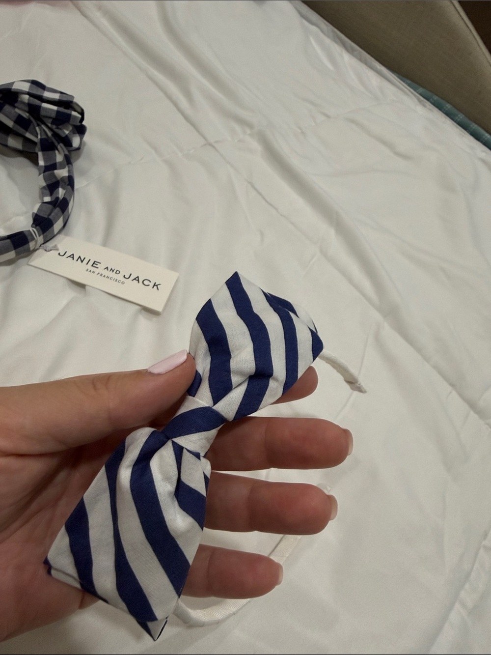 Janie and Jack Blue and White Striped Bow Headband